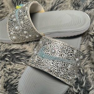 Nike Silver Embellished Slides